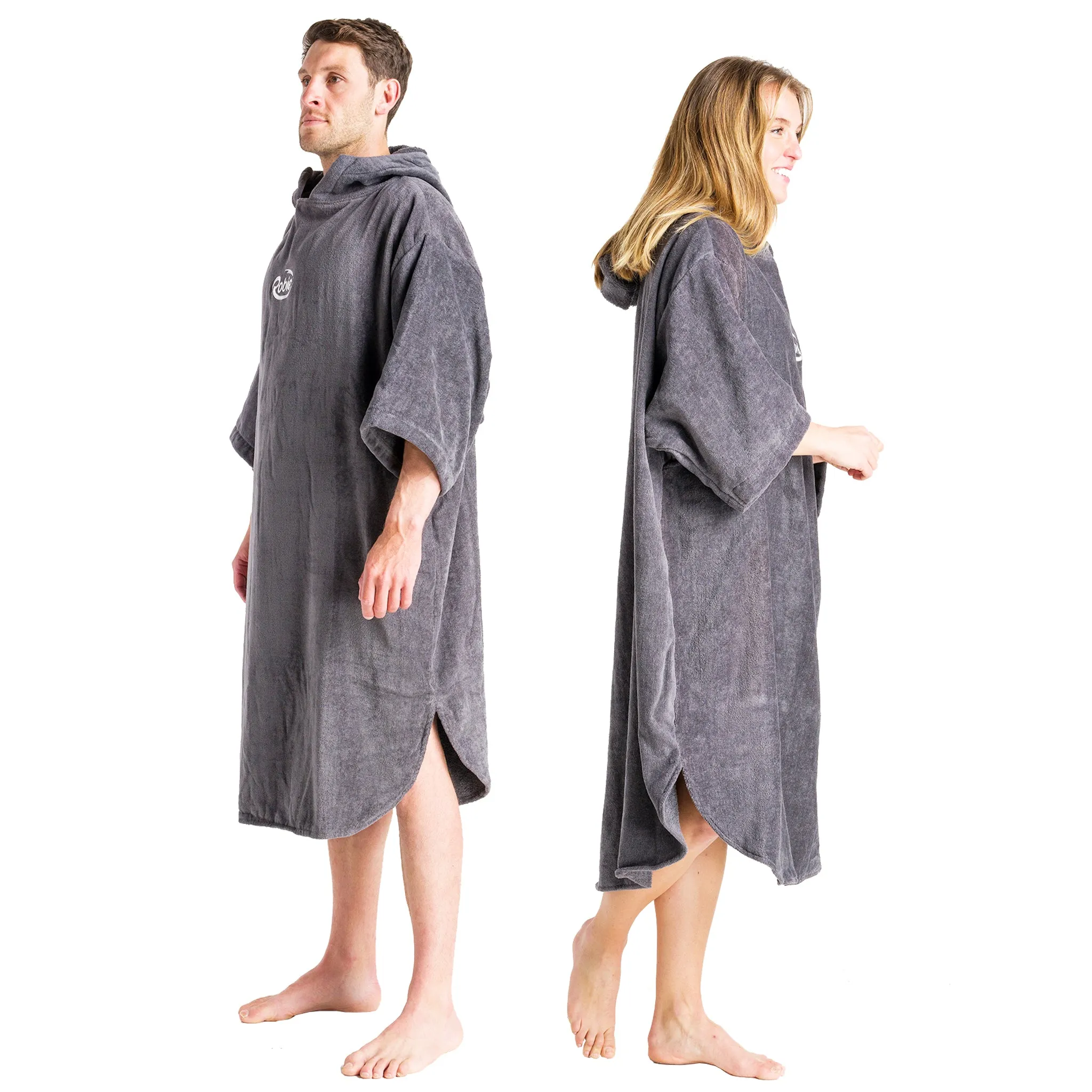 Robie Robes Adult Original Long Sleeve Towelling Beach Changing Poncho - Steel Grey