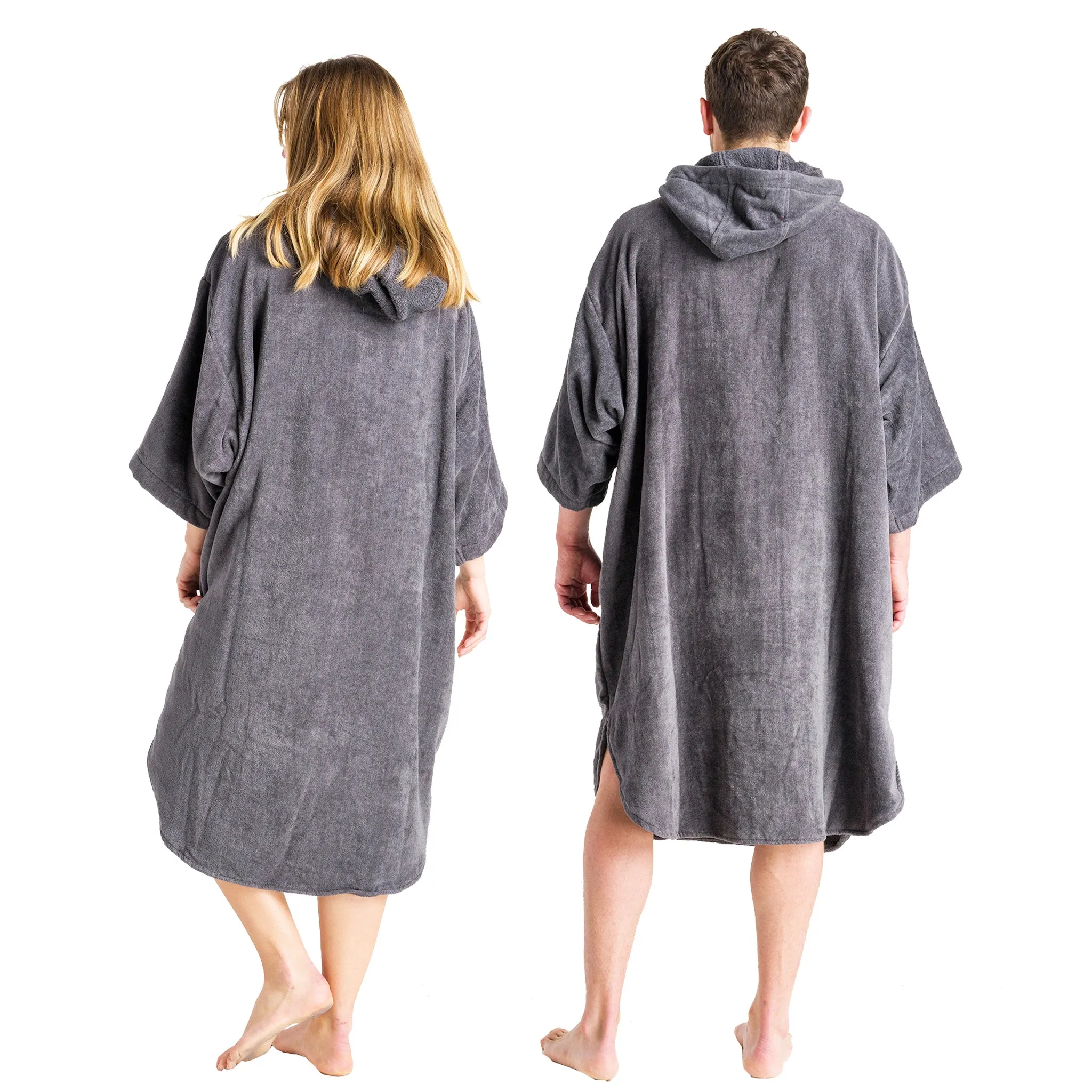 Robie Robes Adult Original Long Sleeve Towelling Beach Changing Poncho - Steel Grey