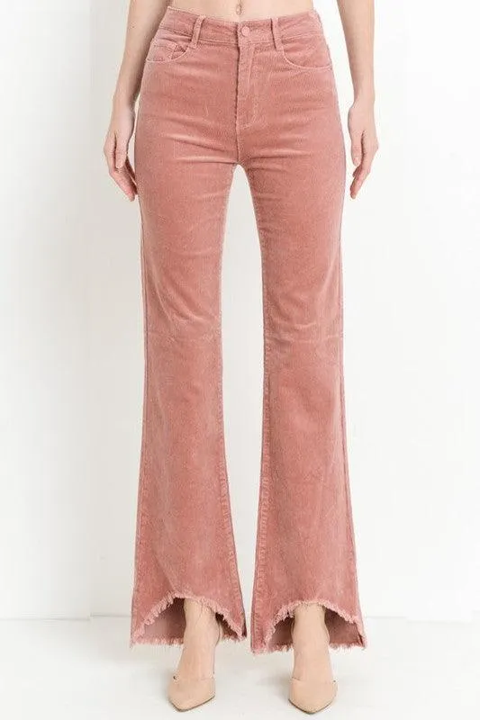 Rose Corduroy Peacock Hem Flared Pants