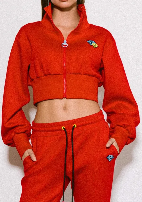 Rose Cropped Track Jacket Red