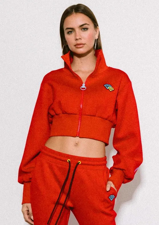 Rose Cropped Track Jacket Red