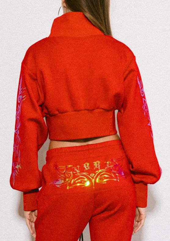 Rose Cropped Track Jacket Red