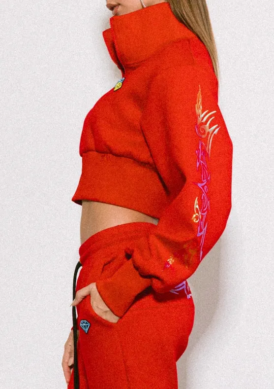 Rose Cropped Track Jacket Red