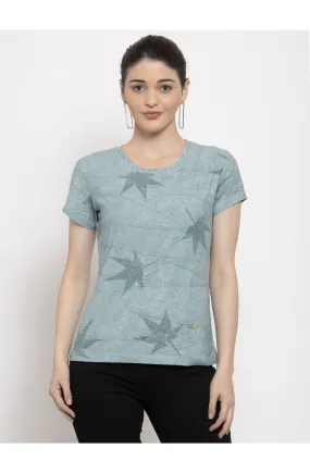 Round Neck T-Shirt Organic Cotton All Over Print - Slub Green