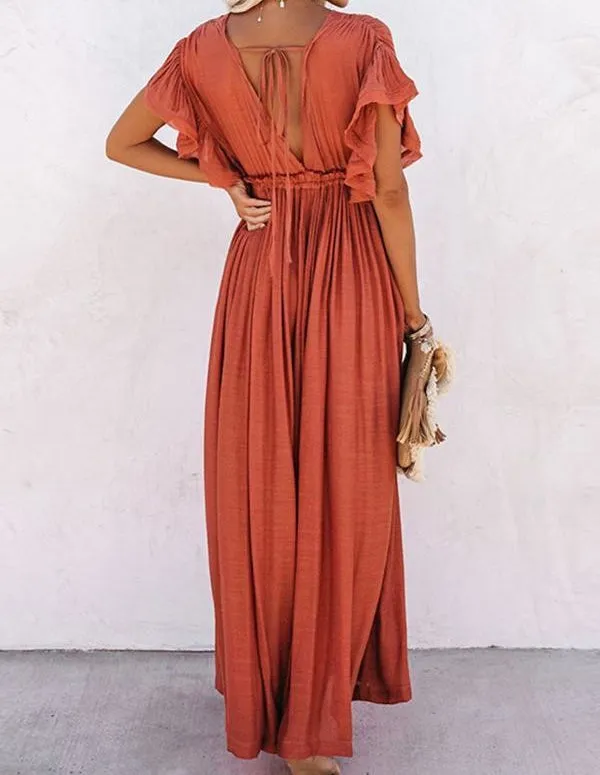 Ruffled Coverup Duster in Brick