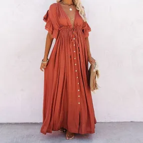 Ruffled Coverup Duster in Brick