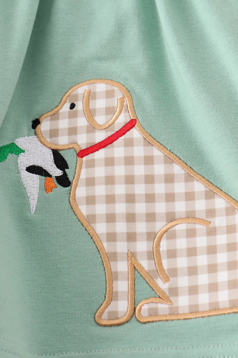 Sage hunting duck puppy applique girl set