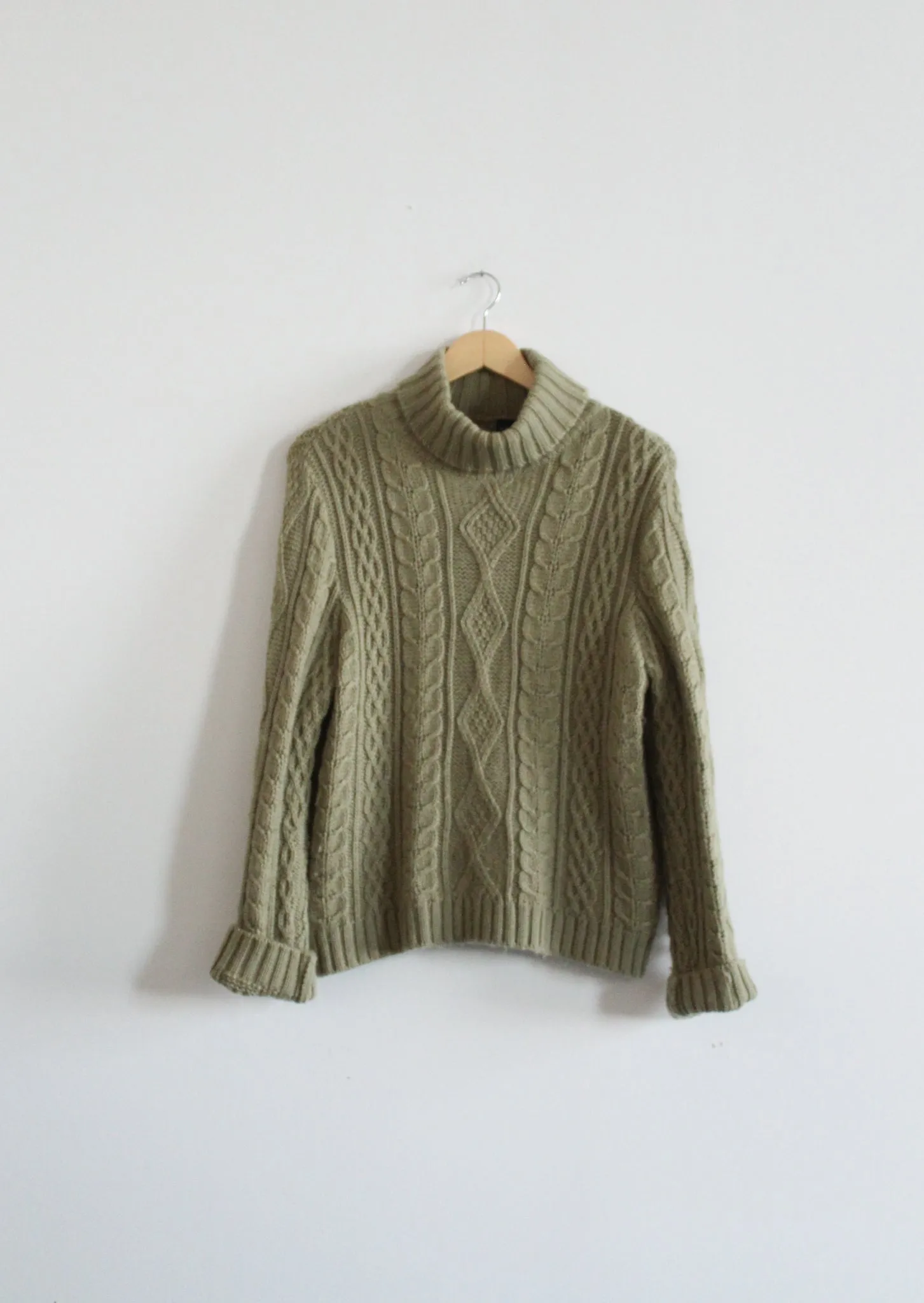 sageleaf wool cable knit turtleneck