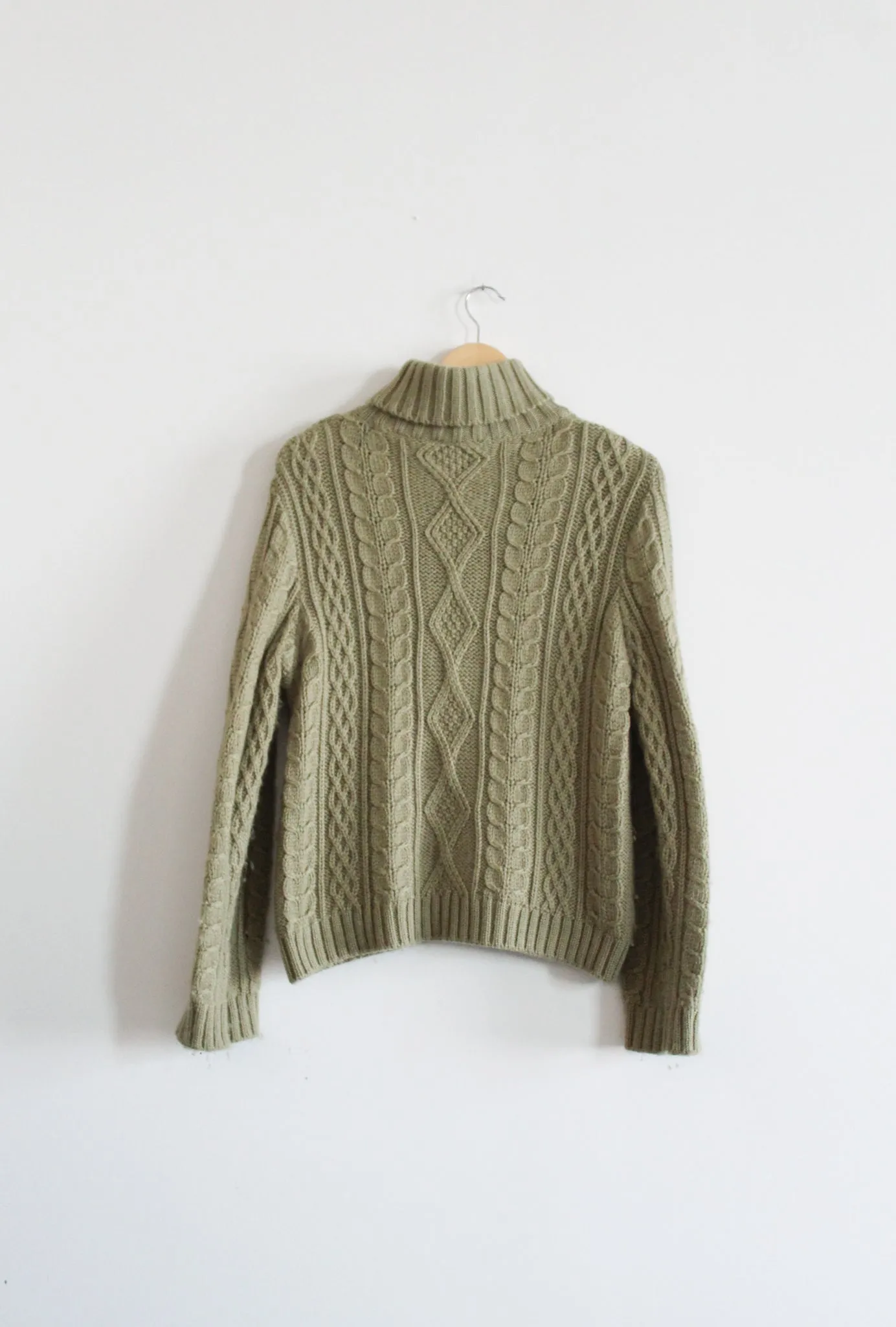 sageleaf wool cable knit turtleneck