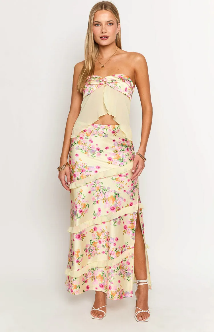 Saldana Yellow Bloom Maxi Skirt