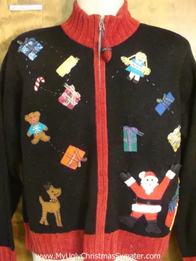 Santa Tossing Presents Tacky Xmas Party Sweater