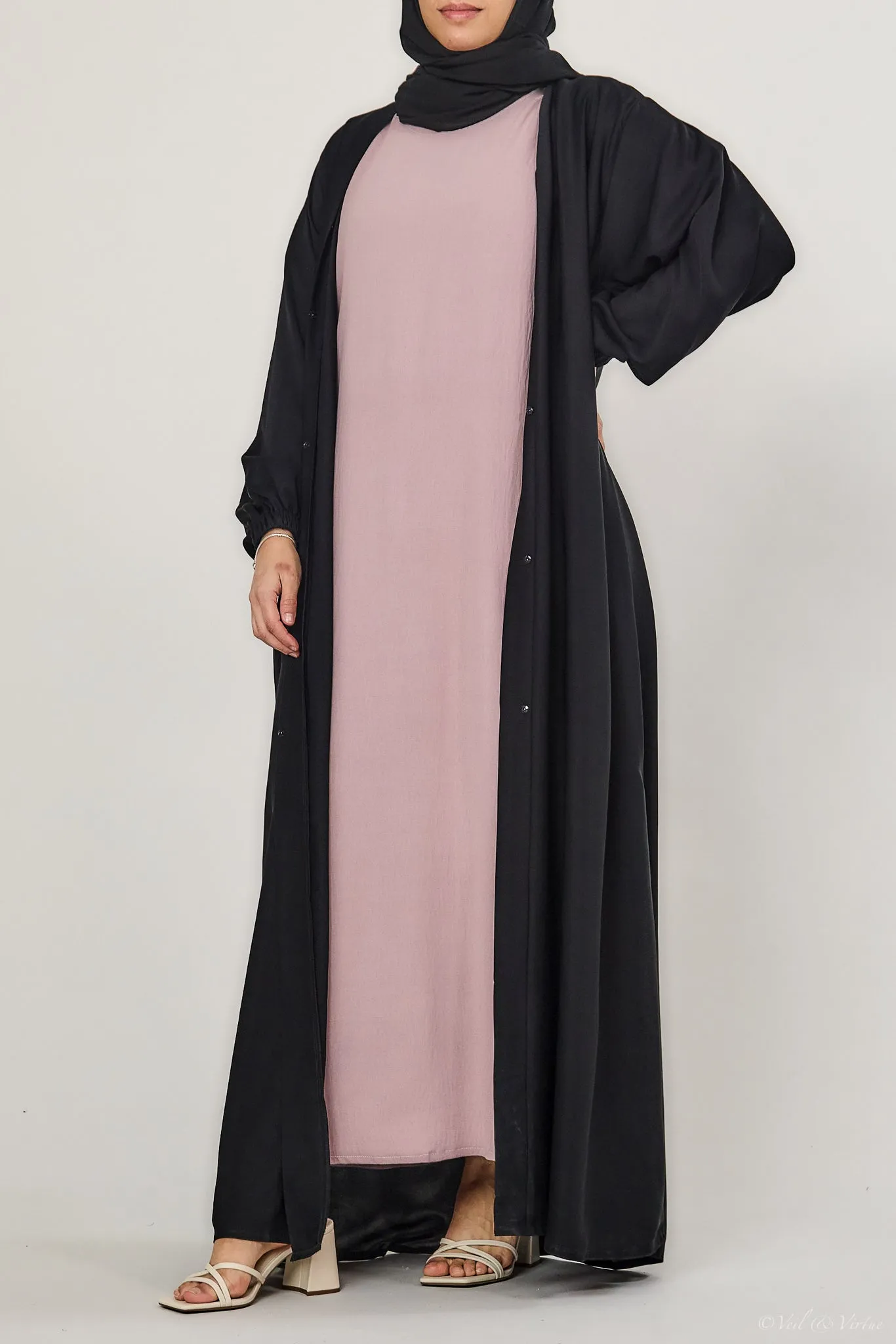 Short-Sleeved Crinkle Abaya Slip Dress Mauve