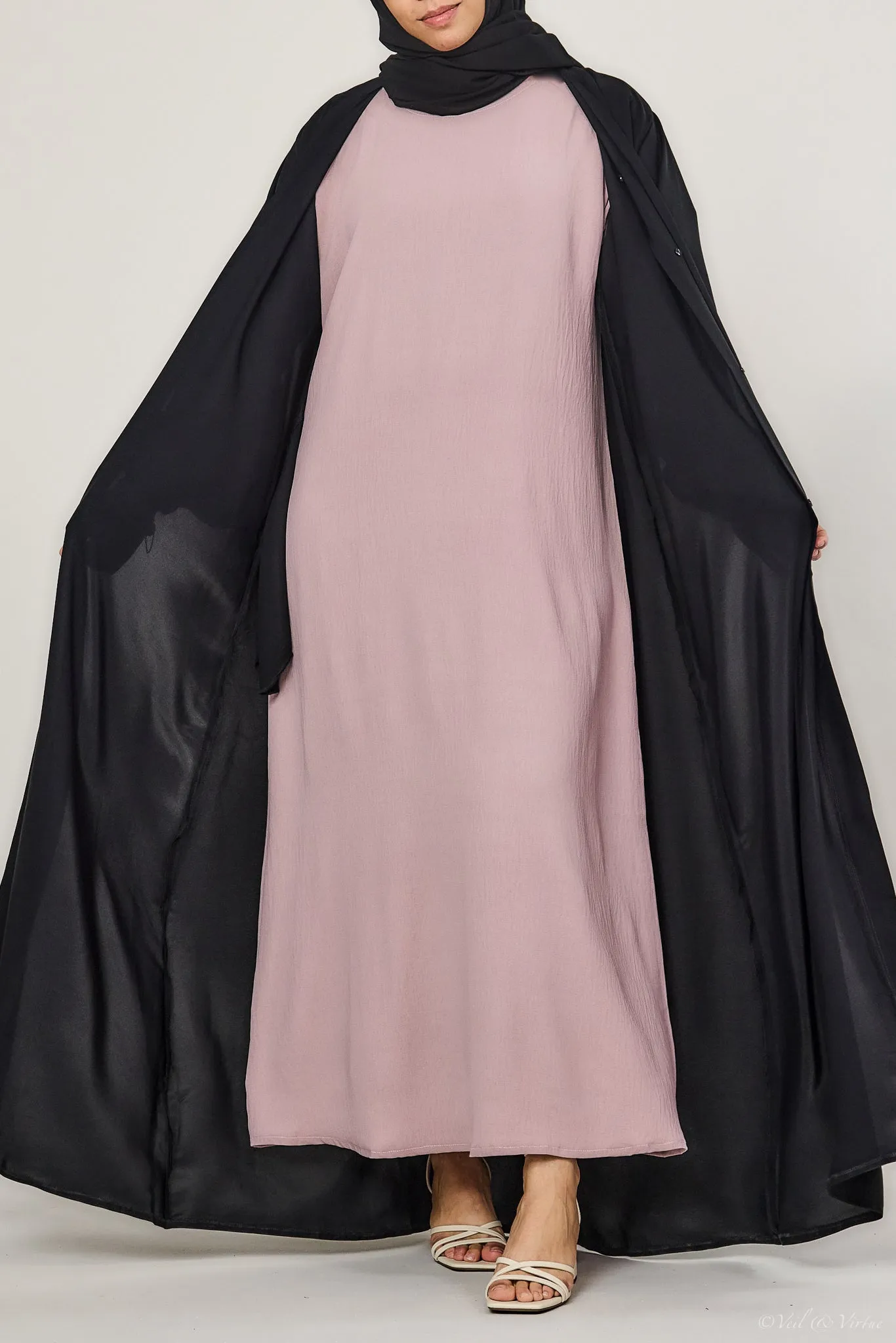 Short-Sleeved Crinkle Abaya Slip Dress Mauve