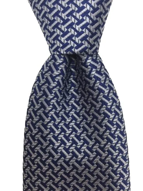 Silver and Navy Blue Geometric Men's Tie