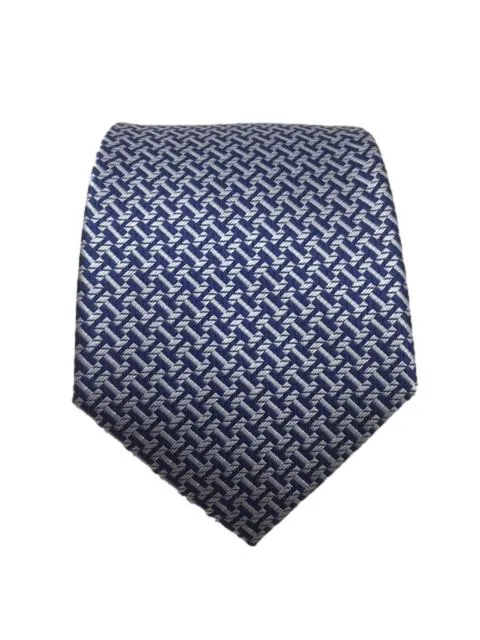 Silver and Navy Blue Geometric Men's Tie