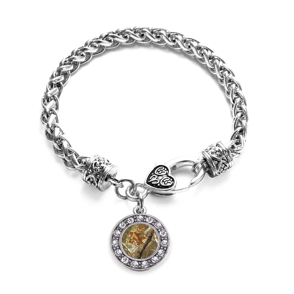 Silver Brown Hunting Pattern Circle Charm Braided Bracelet