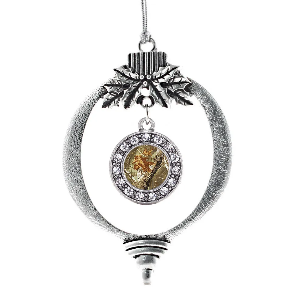 Silver Brown Hunting Pattern Circle Charm Holiday Ornament