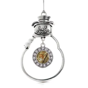 Silver Brown Hunting Pattern Circle Charm Snowman Ornament