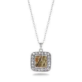 Silver Brown Hunting Pattern Square Charm Classic Necklace