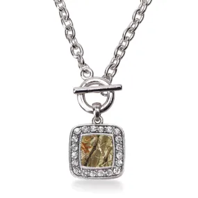 Silver Brown Hunting Pattern Square Charm Toggle Necklace