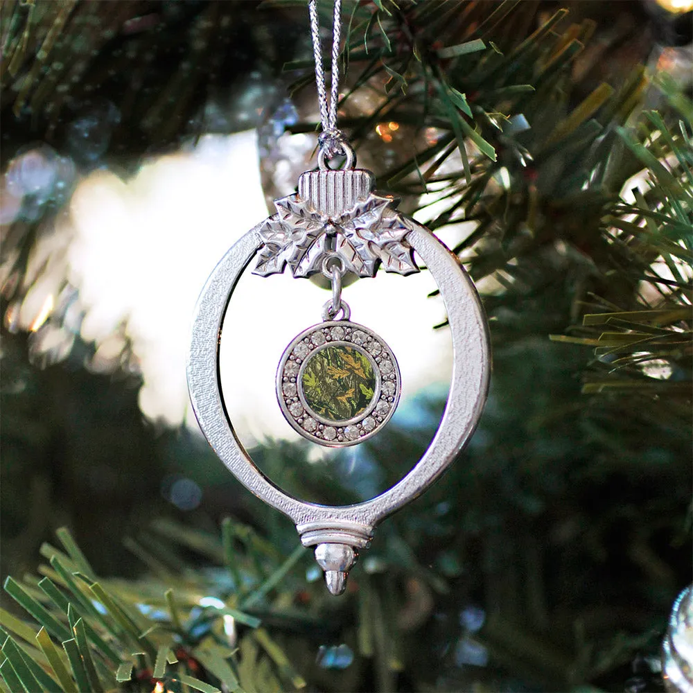 Silver Green Hunting Pattern Circle Charm Holiday Ornament