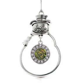 Silver Green Hunting Pattern Circle Charm Snowman Ornament