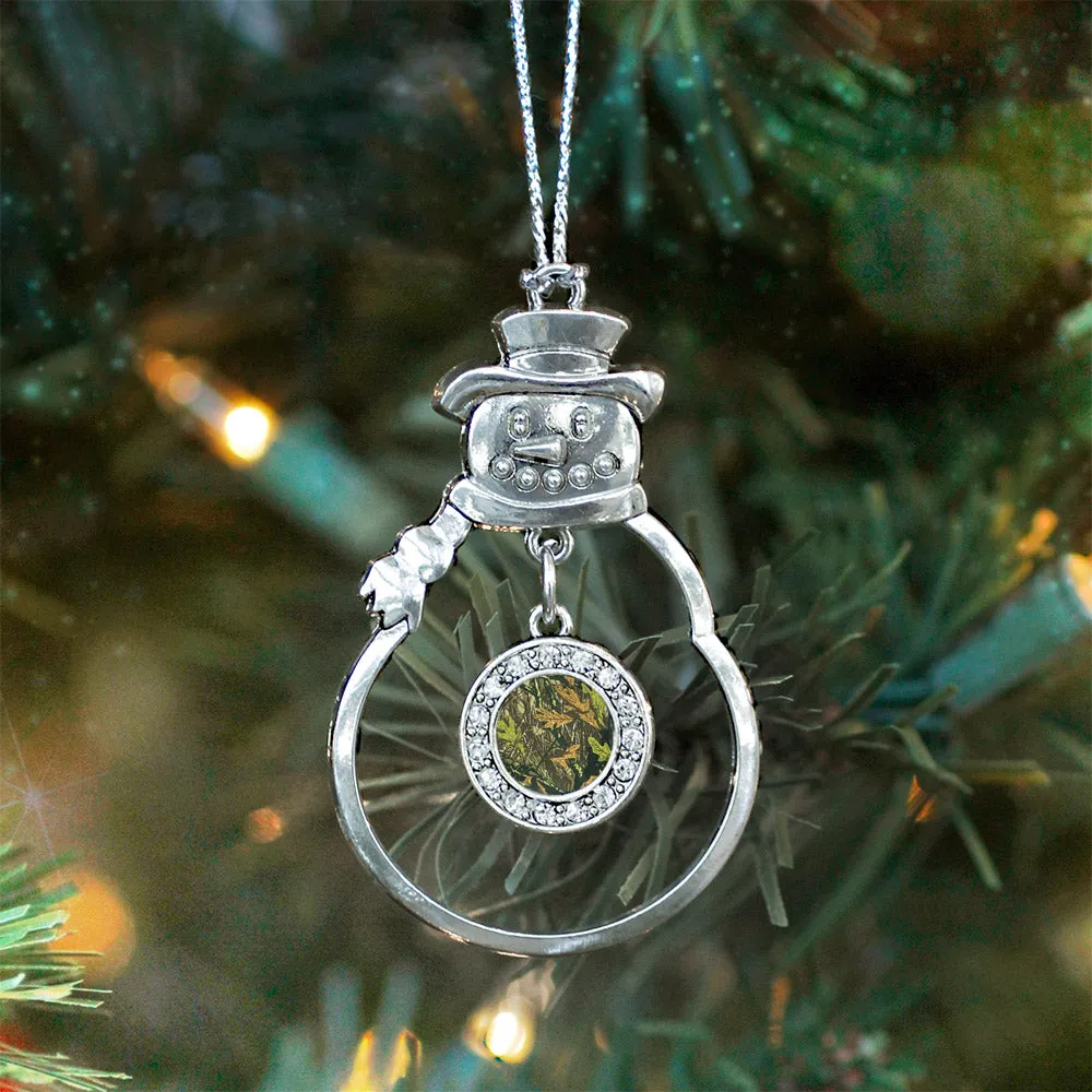 Silver Green Hunting Pattern Circle Charm Snowman Ornament