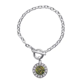 Silver Green Hunting Pattern Circle Charm Toggle Bracelet