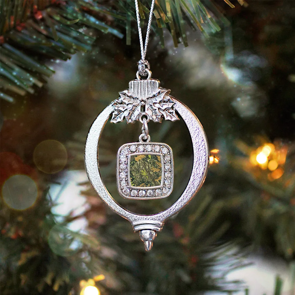 Silver Green Hunting Pattern Square Charm Holiday Ornament