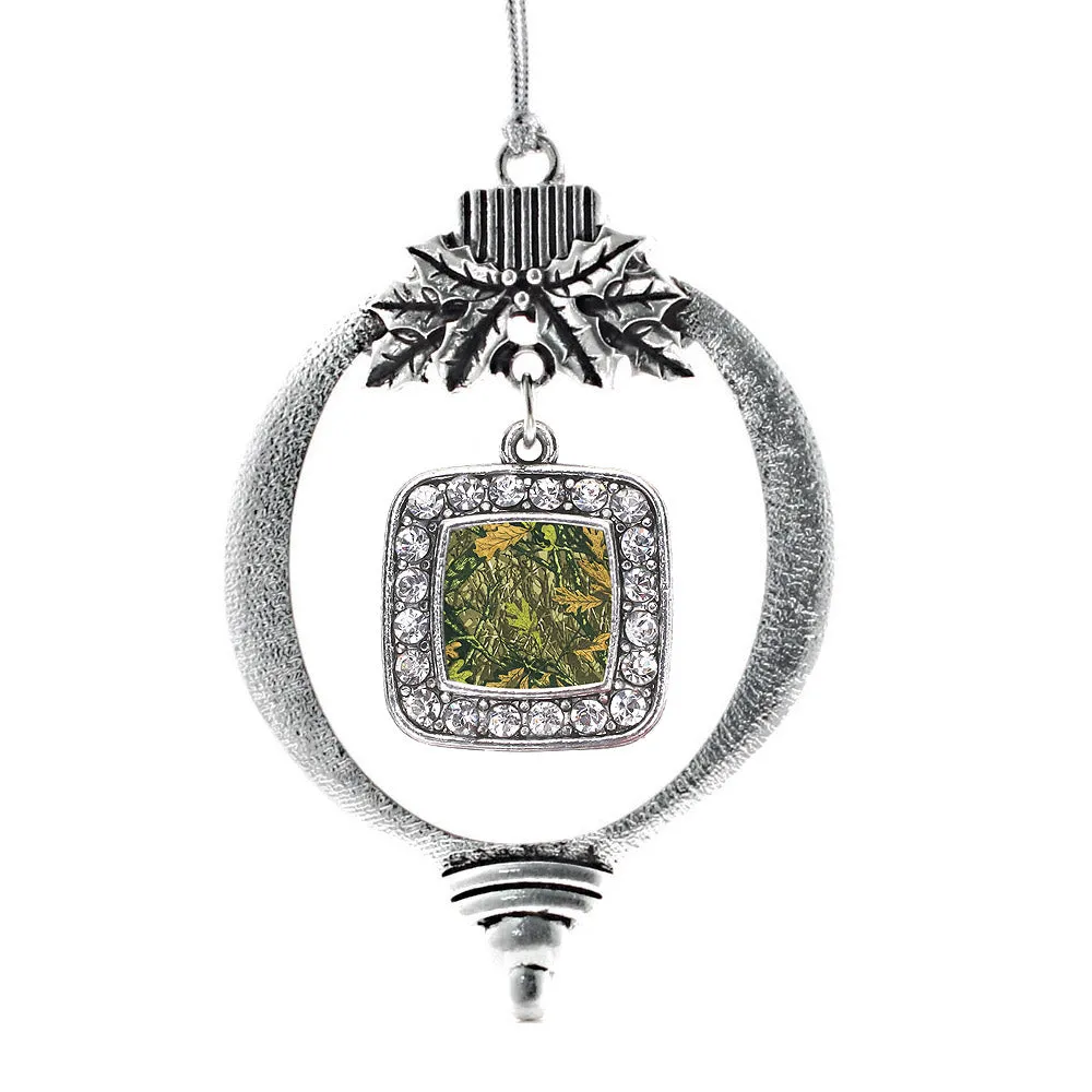 Silver Green Hunting Pattern Square Charm Holiday Ornament