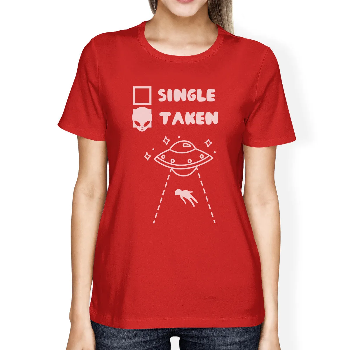 Single Taken Alien Womens Red Short Sleeve T Shirt Cute Design