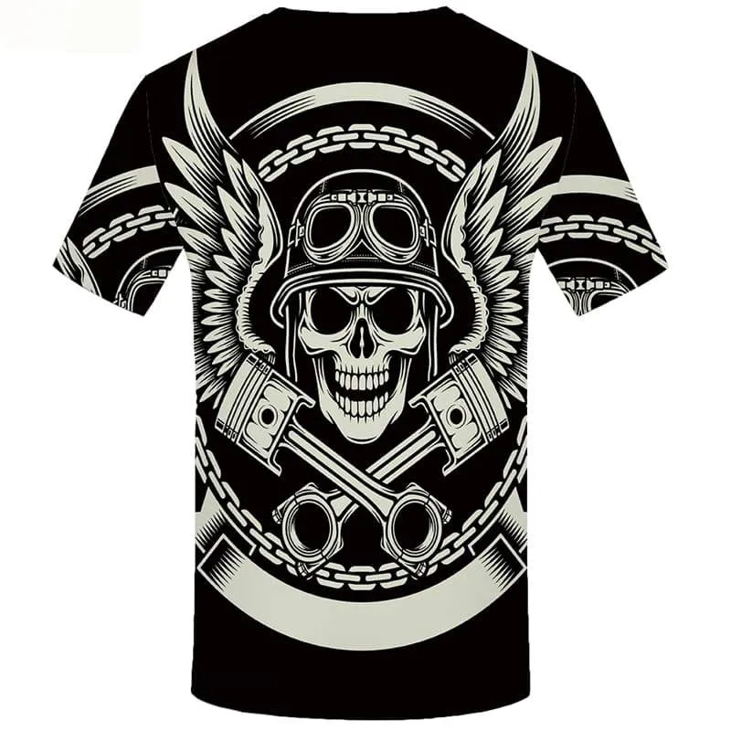 Skull T-shirt Men Black Tshirts Cool Military T shirts Funny Feather Tshirts Casual Punk Rock Tshirt Printed Short Sleeve