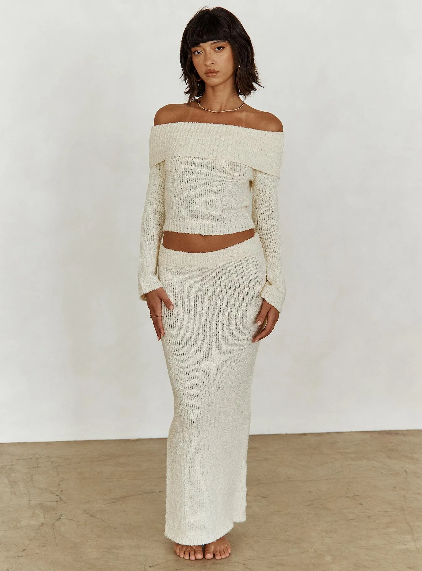 Snuggle Boucle Maxi Skirt Cream