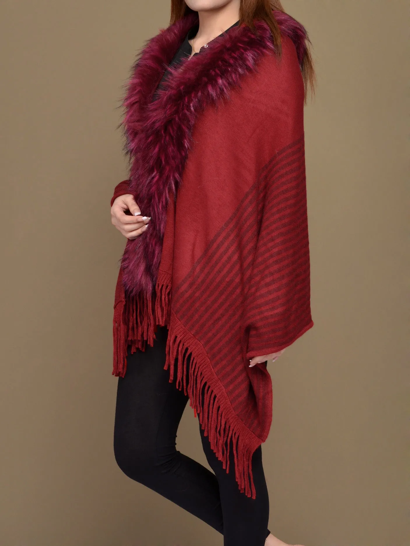 Striped Fur Cape Shawl