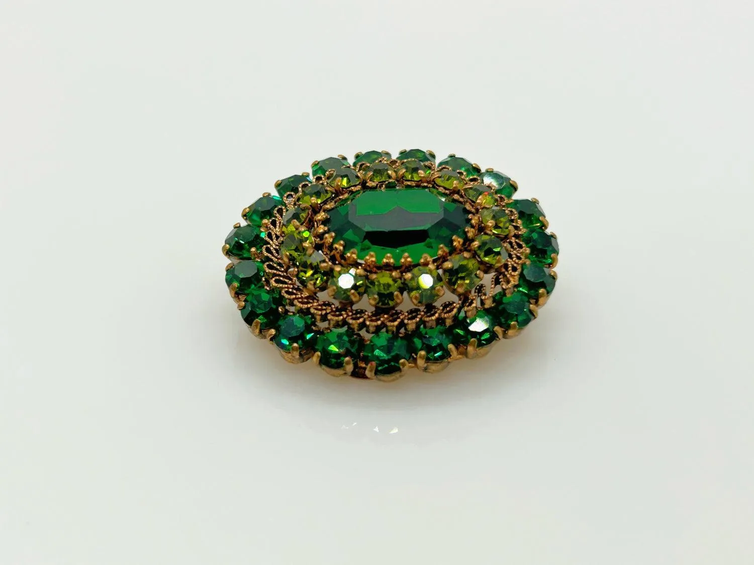 Super Sparkling Layered Green Vintage Brooch Made in Austria