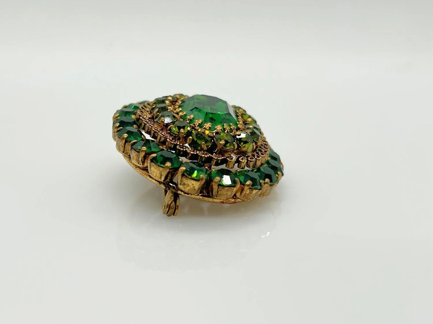 Super Sparkling Layered Green Vintage Brooch Made in Austria