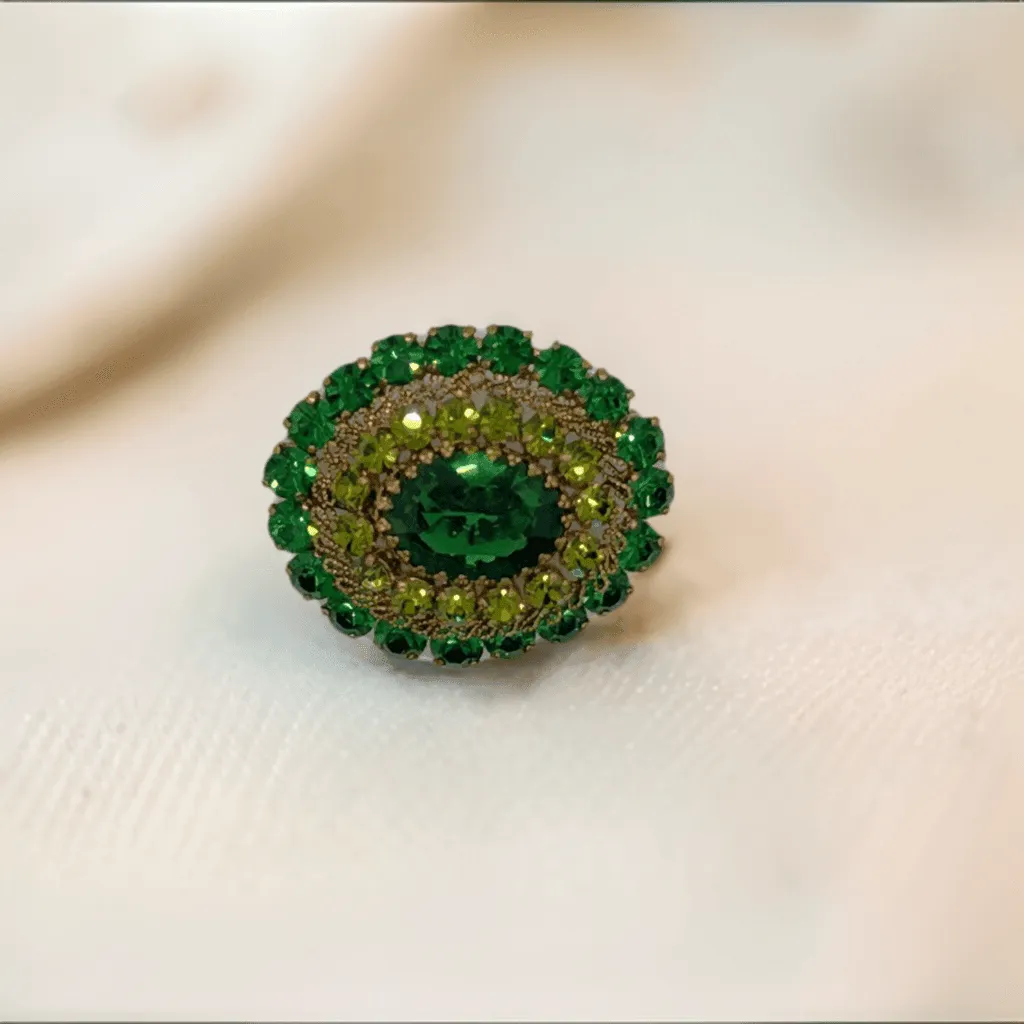 Super Sparkling Layered Green Vintage Brooch Made in Austria