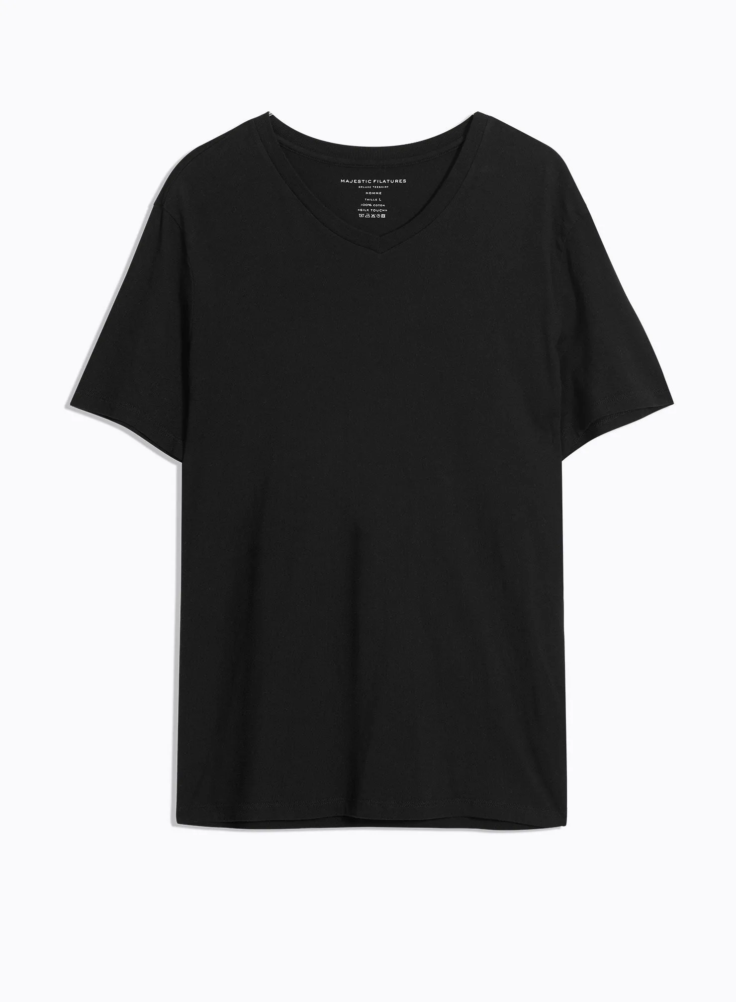 T-shirt Noir Paul Col V Manches Courtes en Coton