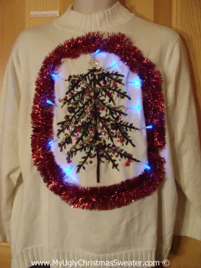 Tacky Xmas Sweater with Lights Huge Tree Red Garland (g169)