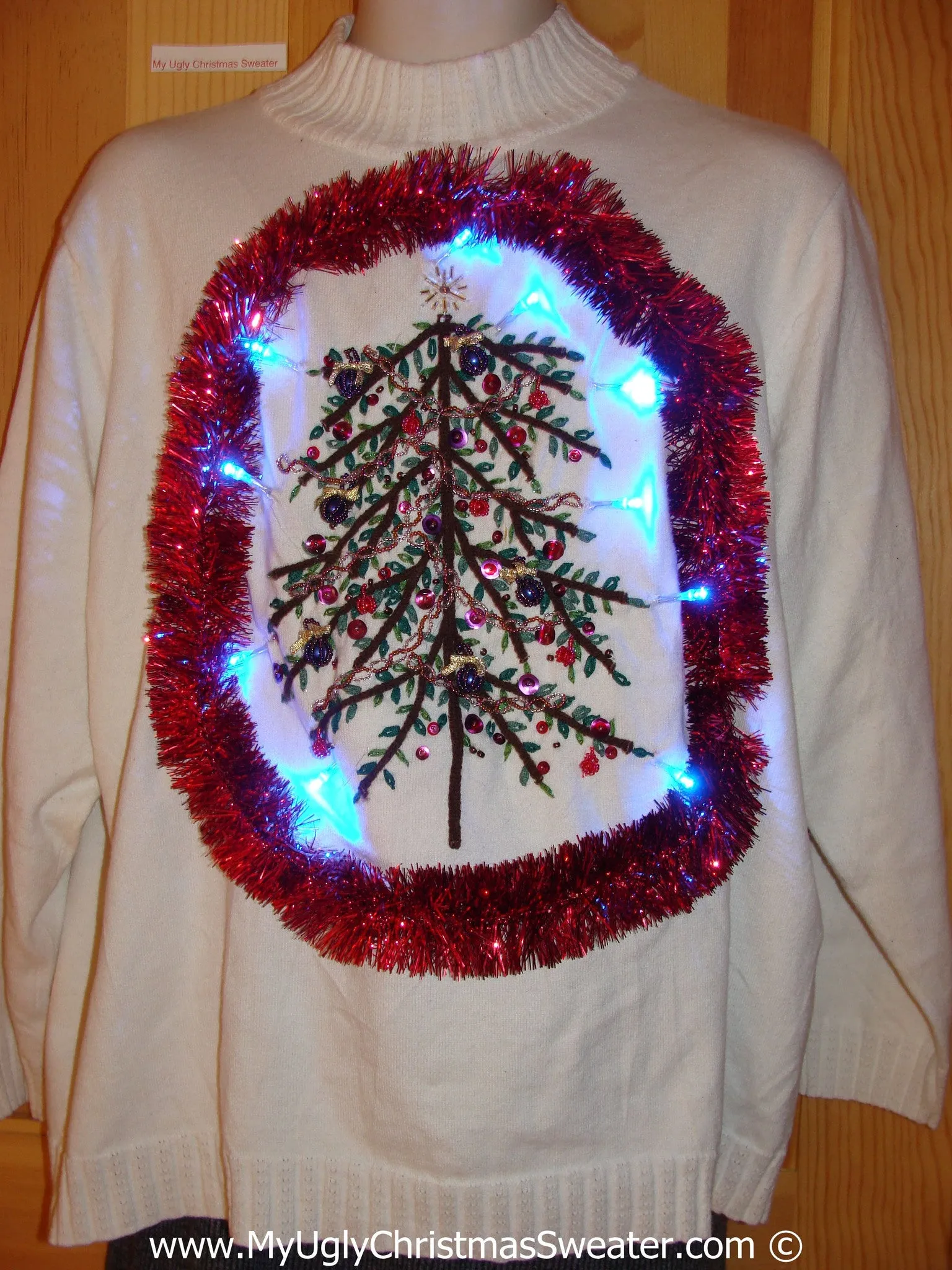 Tacky Xmas Sweater with Lights Huge Tree Red Garland (g169)