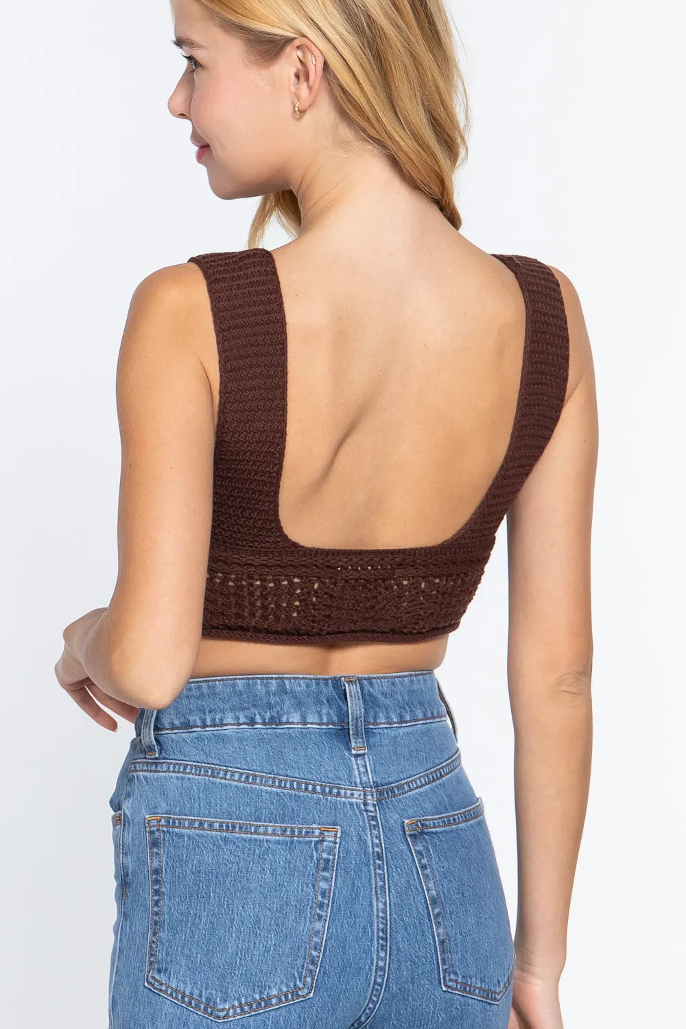 Textured Crop Sweater Brown Tank Top