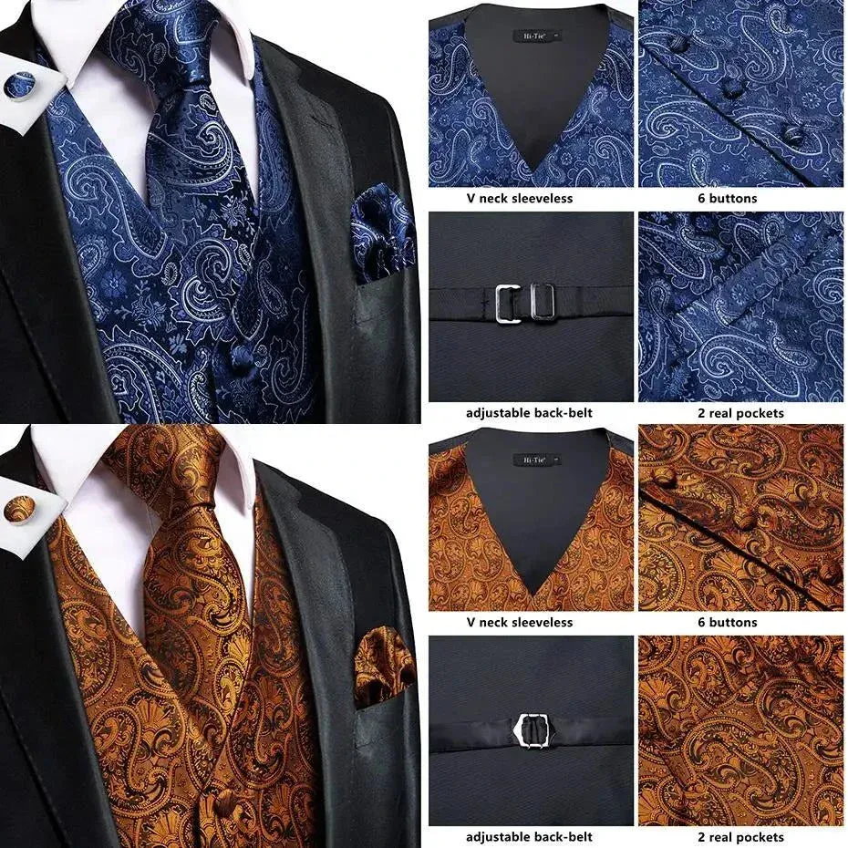 Tie Business Formal Dresses Slim Vest 4PC Necktie Hanky cufflinks