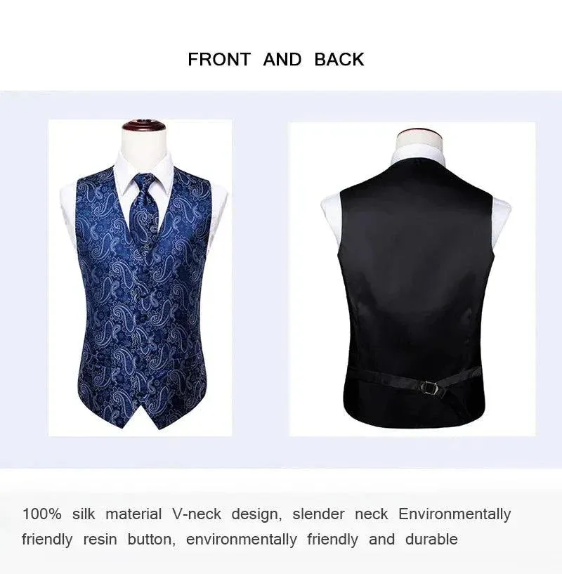 Tie Business Formal Dresses Slim Vest 4PC Necktie Hanky cufflinks