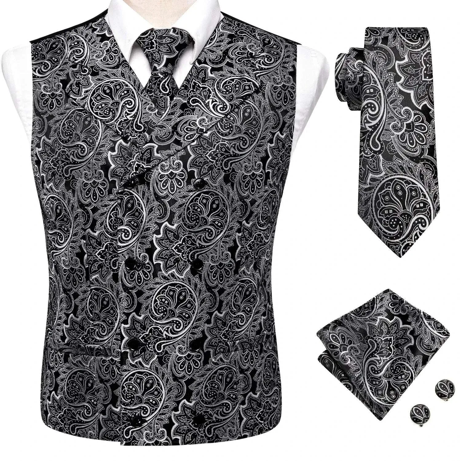 Tie Business Formal Dresses Slim Vest 4PC Necktie Hanky cufflinks