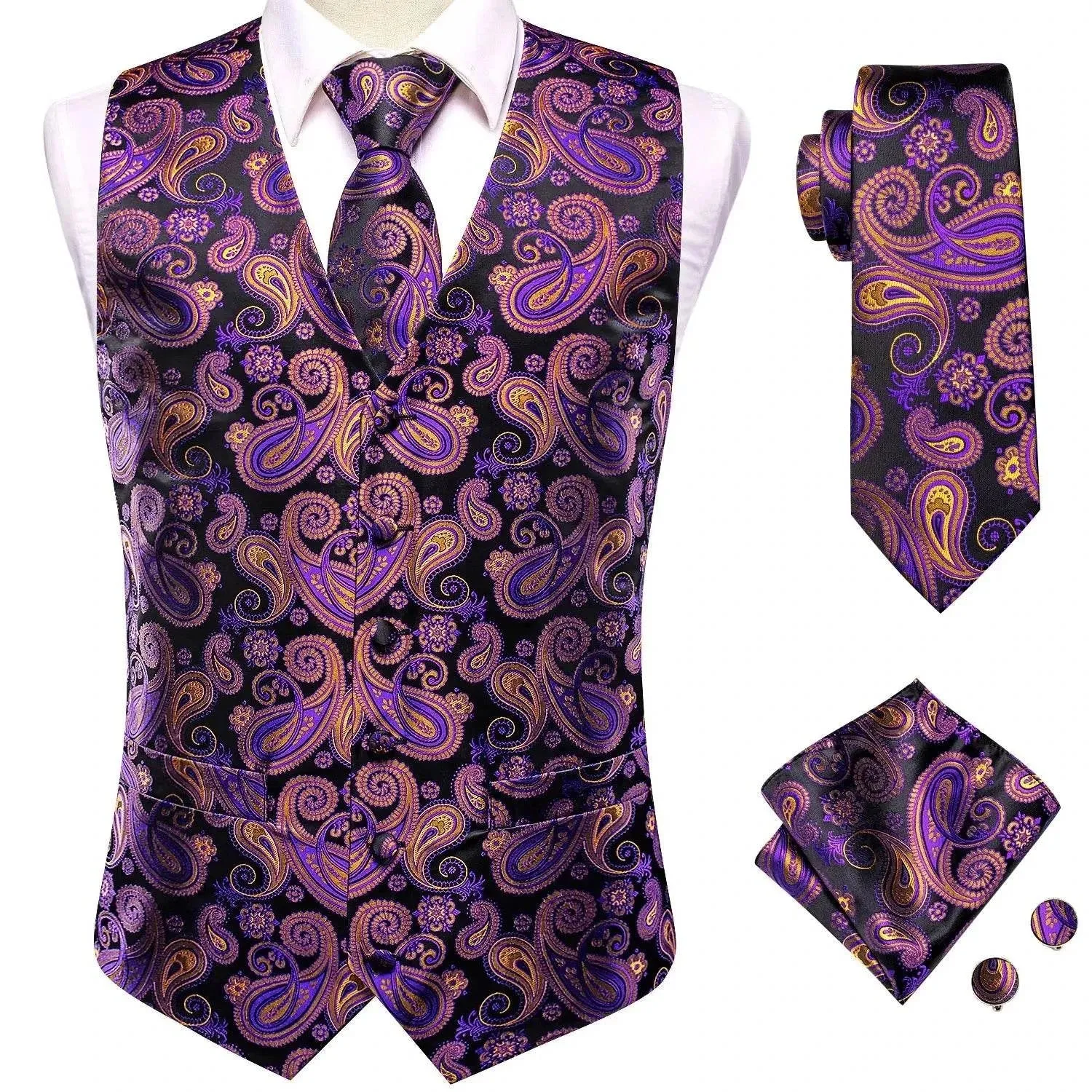 Tie Business Formal Dresses Slim Vest 4PC Necktie Hanky cufflinks