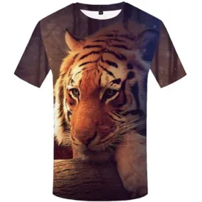 Tiger T shirts Men Forest Tshirts Cool Yellow Tshirt Anime Short Sleeve