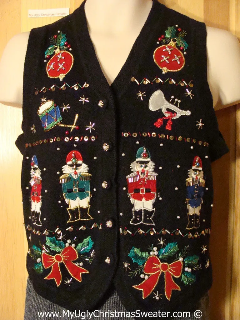 Ugly Christmas Sweater Party Nutcrackers and Bling Tacky Christmas Sweater Vest  (f1270)