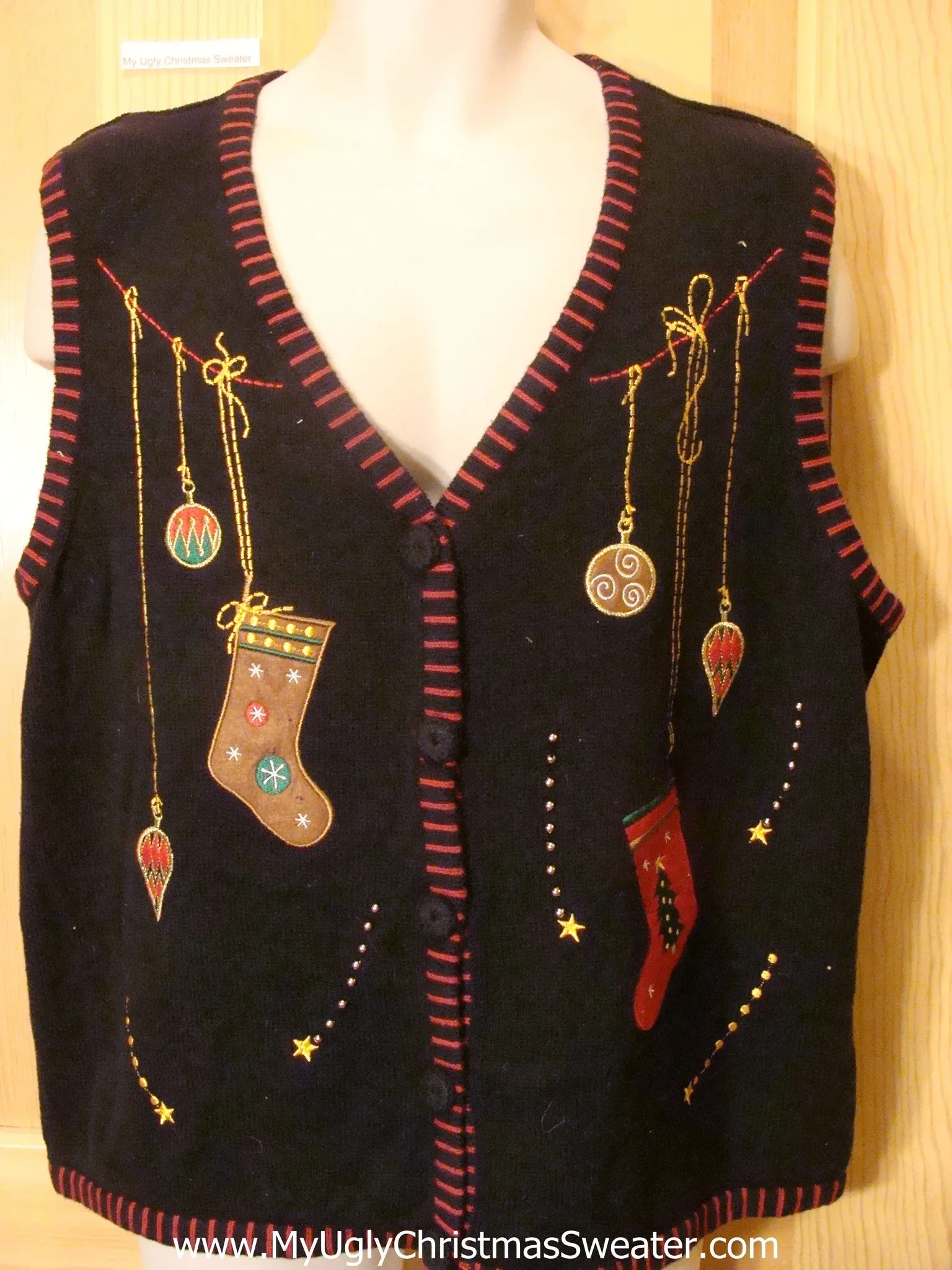 Ugly Christmas Sweater Vest with Bling Beads