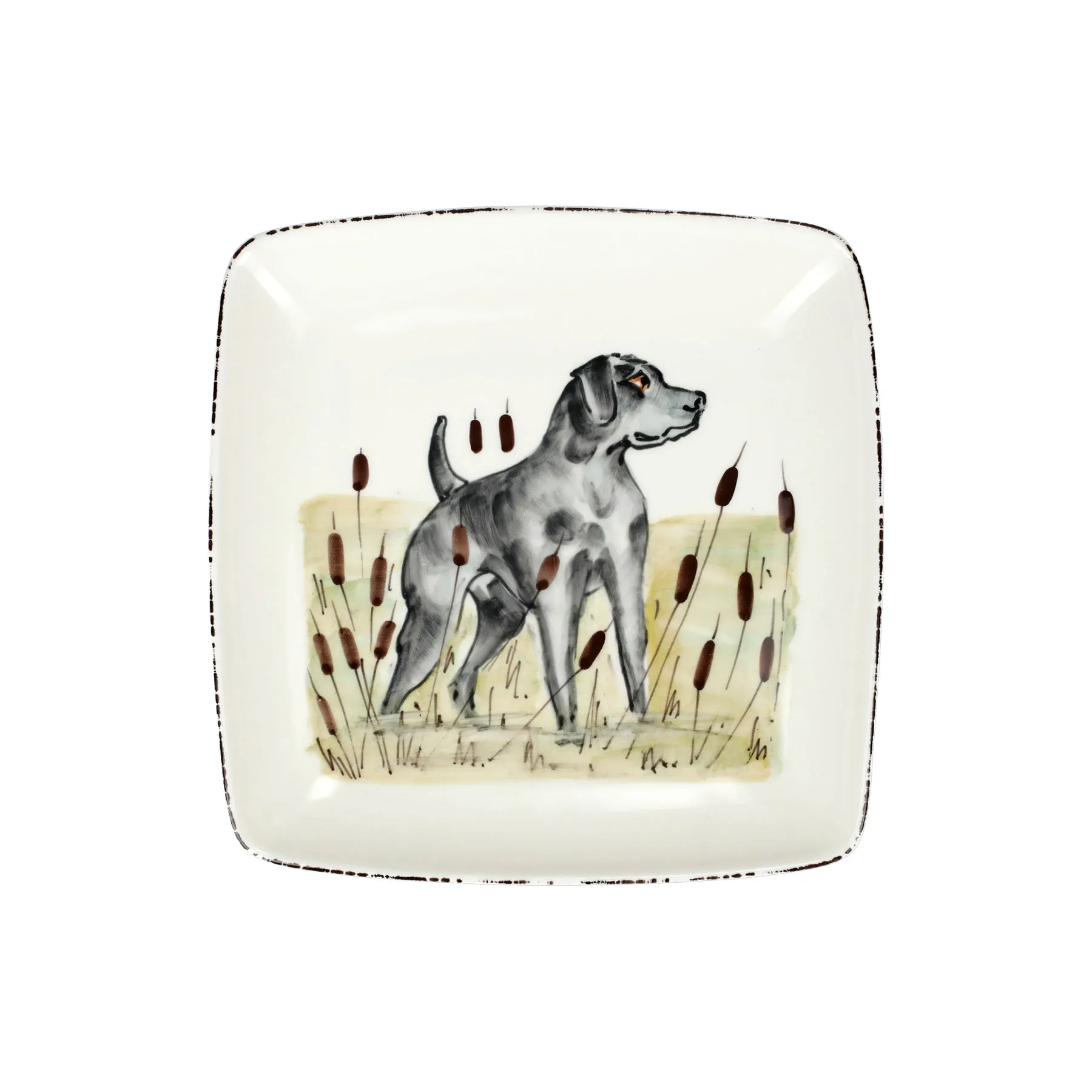 Vietri Wildlife Black Hunting Dog Square Platter