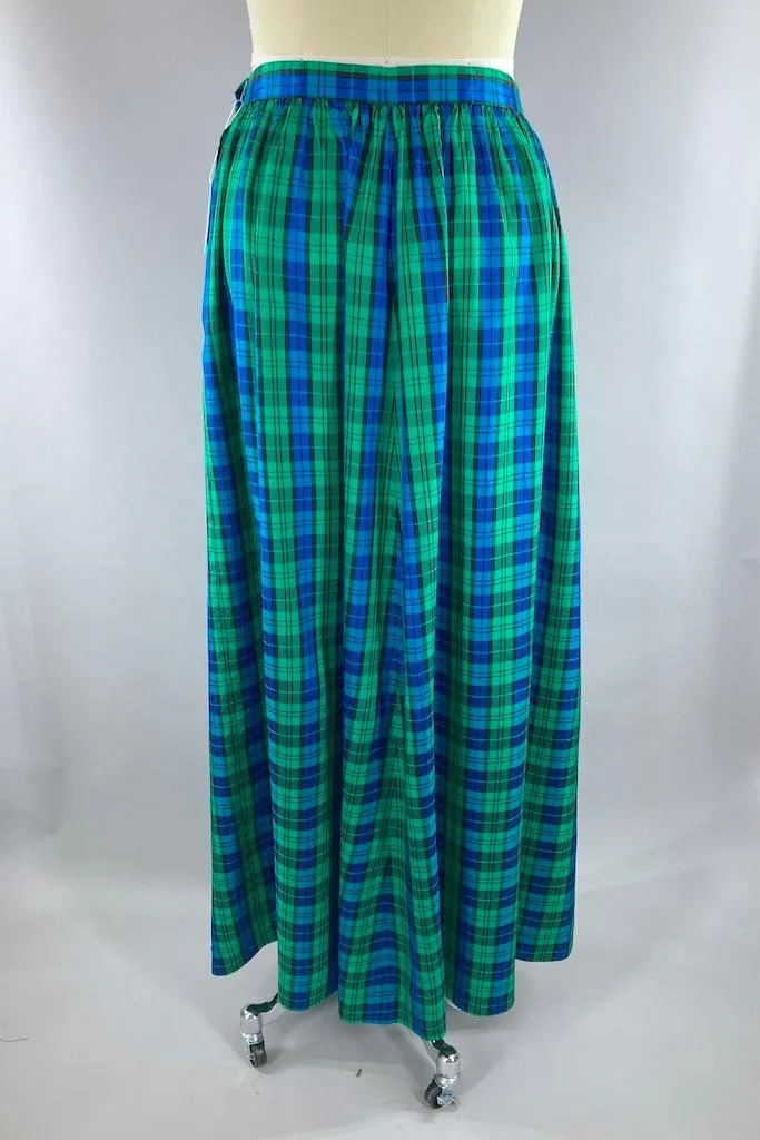 Vintage Blue and Green Plaid Maxi Skirt